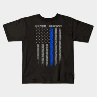 Honor Respect Thin Blue Line Flag Kids T-Shirt